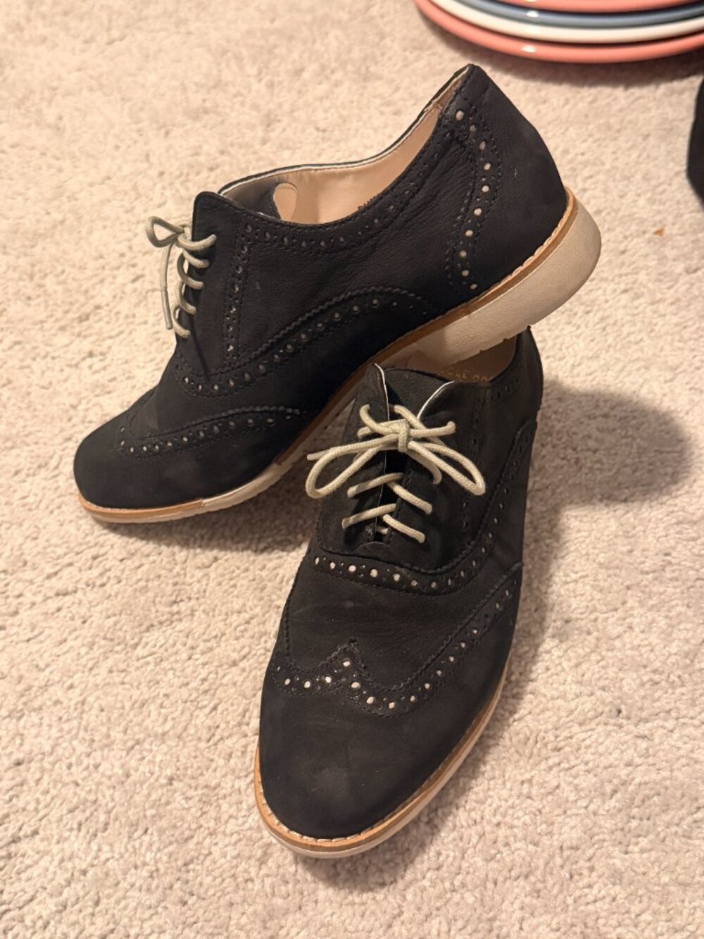 Cole Haan black suede wingtip oxfords 7.5 B